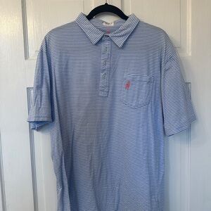 Johnnie-O Blue and White Striped Men's Polo Shirt (Large)